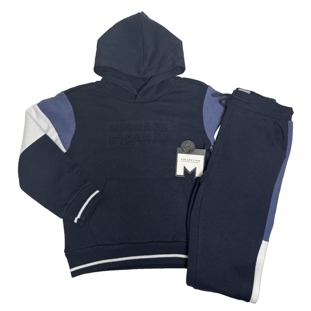 Michael Strahan Boys Fleece Hoodie & Pants Set Blue Sweatsuit Size 4 Kids NWT